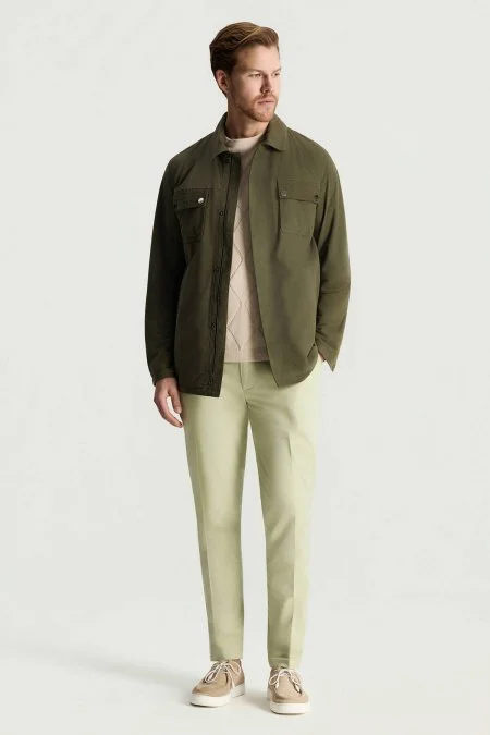 Fermuarlı Haki Deri Ceket