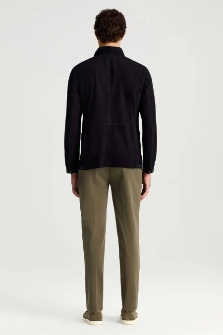 Fermuarlı Lacivert Deri Ceket