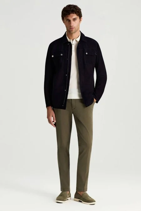 Fermuarlı Lacivert Deri Ceket