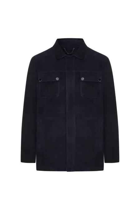 Fermuarlı Lacivert Deri Ceket