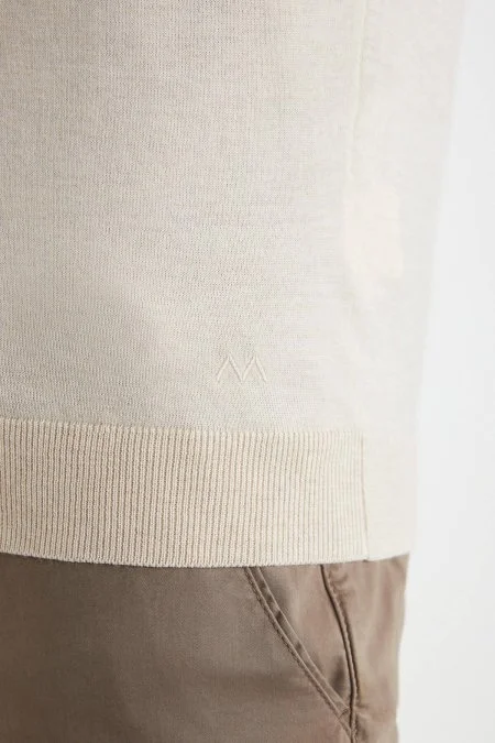 Extrafine Merino Fermuarlı Açık Bej Triko Hırka