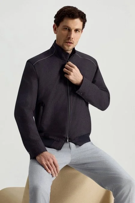 Fermuarlı Yazlık Lacivert Mont