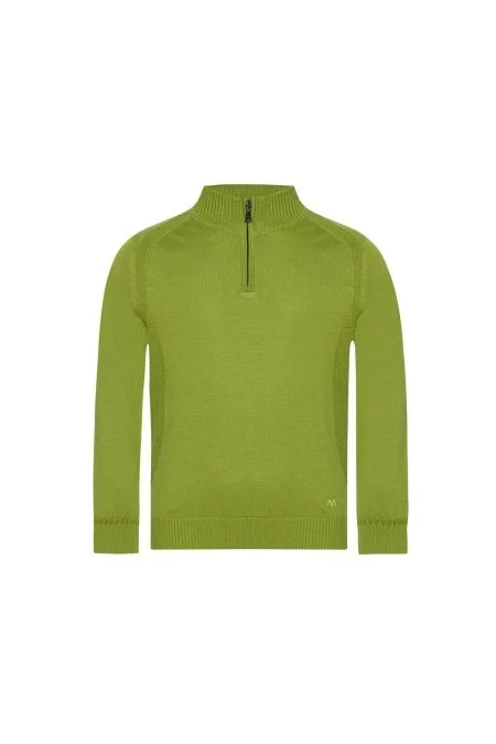 Fermuarlı Merino Yün Yeşil Activewear Çocuk Triko