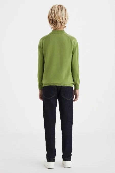 Fermuarlı Merino Yün Yeşil Activewear Çocuk Triko