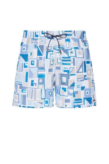 Geometrik Desen Mavi Beyaz Quick Dry Mayo