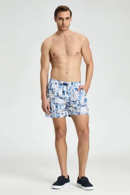 Geometrik Desen Mavi Beyaz Quick Dry Mayo