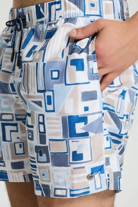 Geometrik Desen Mavi Beyaz Quick Dry Mayo