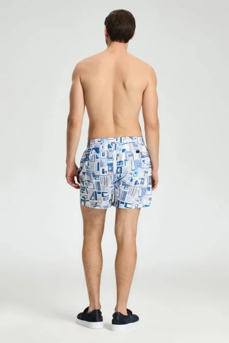 Geometrik Desen Mavi Beyaz Quick Dry Mayo