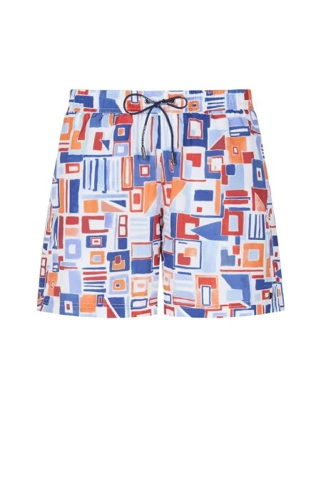 Geometrik Desen Lacivert Turuncu Quick Dry Mayo