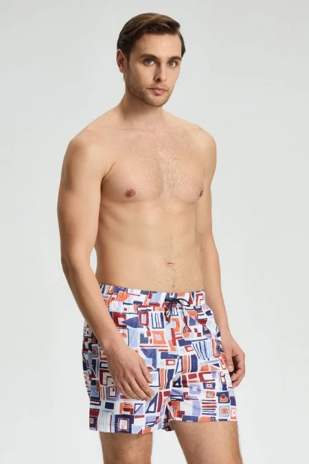 Geometrik Desen Lacivert Turuncu Quick Dry Mayo