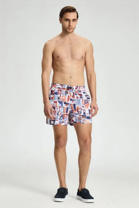 Geometrik Desen Lacivert Turuncu Quick Dry Mayo