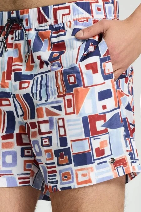 Geometrik Desen Lacivert Turuncu Quick Dry Mayo