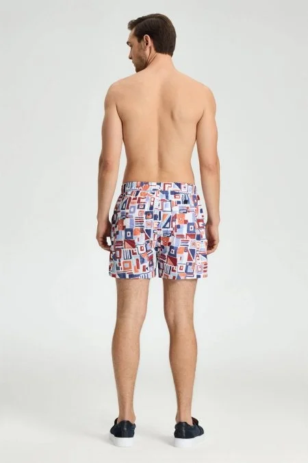 Geometrik Desen Lacivert Turuncu Quick Dry Mayo