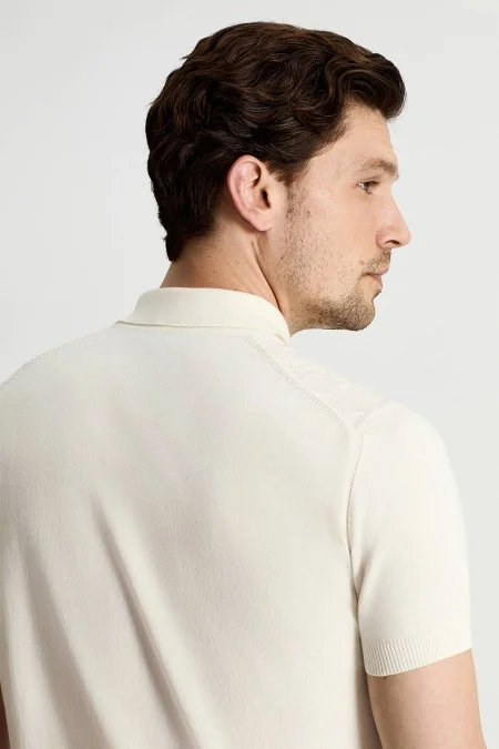 Giza Pamuk Argyle Desen Beyaz Triko Polo