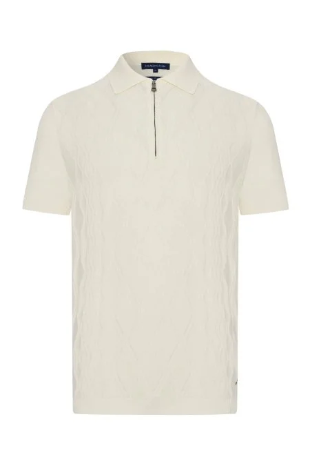 Giza Pamuk Argyle Desen Beyaz Triko Polo