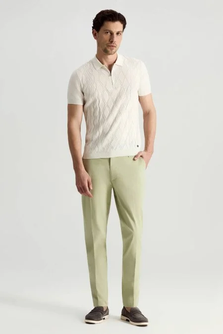 Giza Pamuk Argyle Desen Beyaz Triko Polo