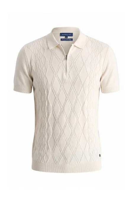 Giza Pamuk Argyle Desen Beyaz Triko Polo