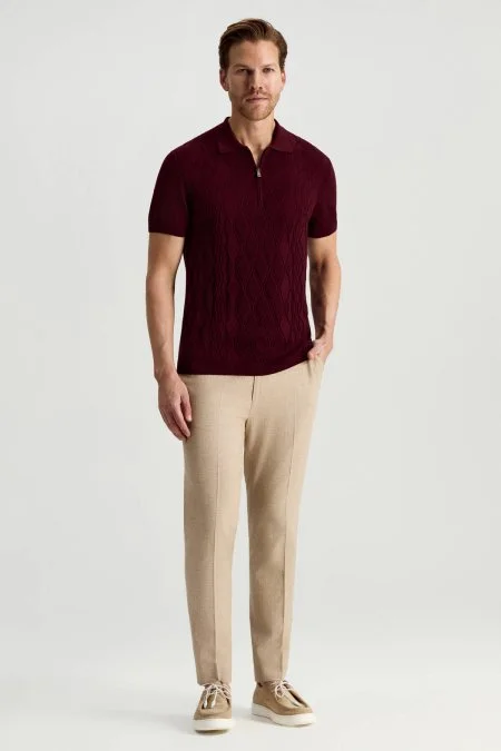 Giza Pamuk Argyle Desen Bordo Triko Polo