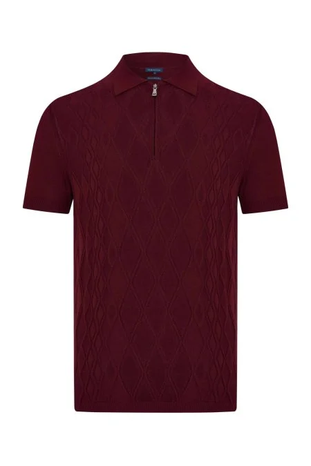 Giza Pamuk Argyle Desen Bordo Triko Polo