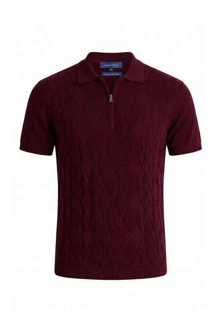 Giza Pamuk Argyle Desen Bordo Triko Polo