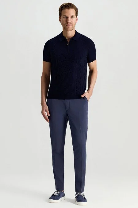 Giza Pamuk Argyle Desen Lacivert Triko Polo