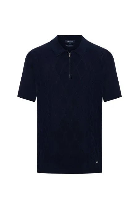 Giza Pamuk Argyle Desen Lacivert Triko Polo