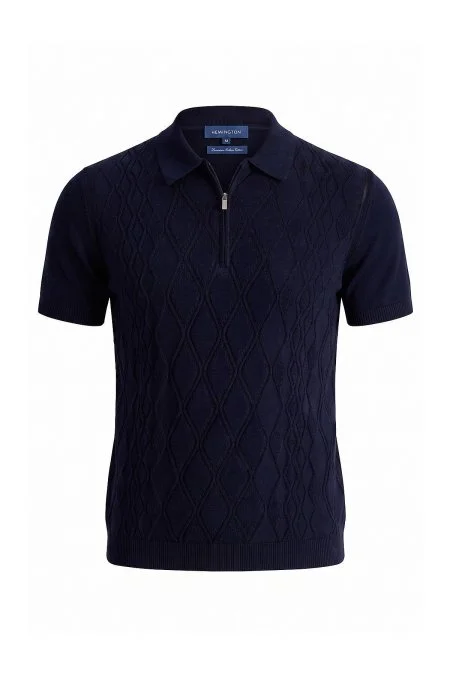 Giza Pamuk Argyle Desen Lacivert Triko Polo