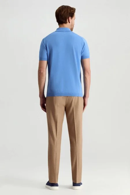 Giza Pamuk Argyle Desen Mavi Triko Polo