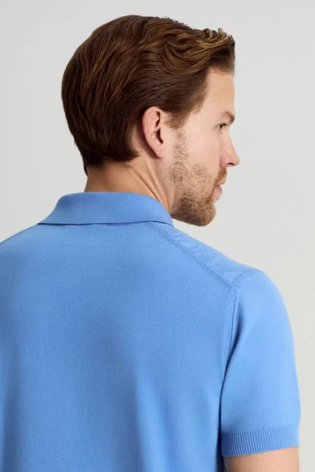 Giza Pamuk Argyle Desen Mavi Triko Polo