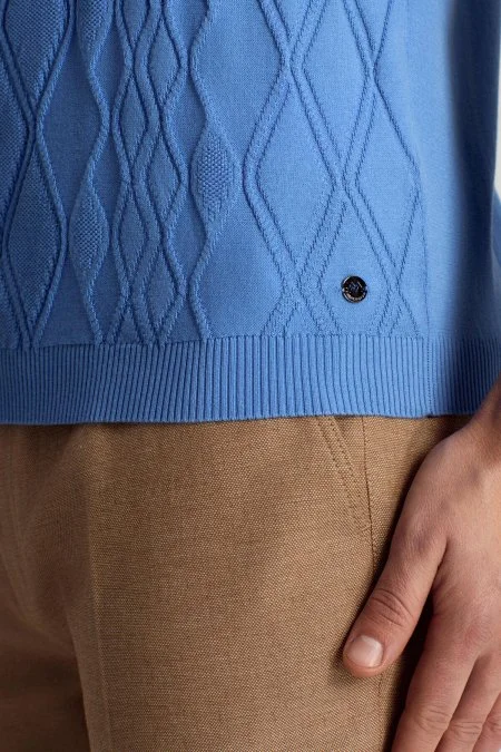 Giza Pamuk Argyle Desen Mavi Triko Polo