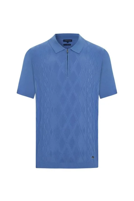 Giza Pamuk Argyle Desen Mavi Triko Polo