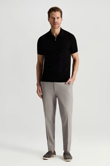 Giza Pamuk Argyle Desen Siyah Triko Polo