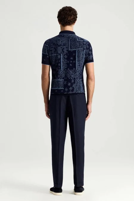 Giza Pamuk Paisley Desen Lacivert-Mavi Triko Polo