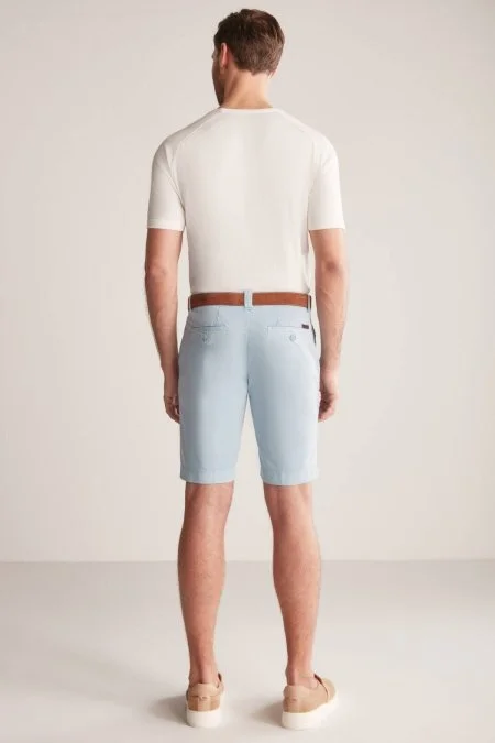 Gök Mavisi Pamuk Chino Bermuda Şort