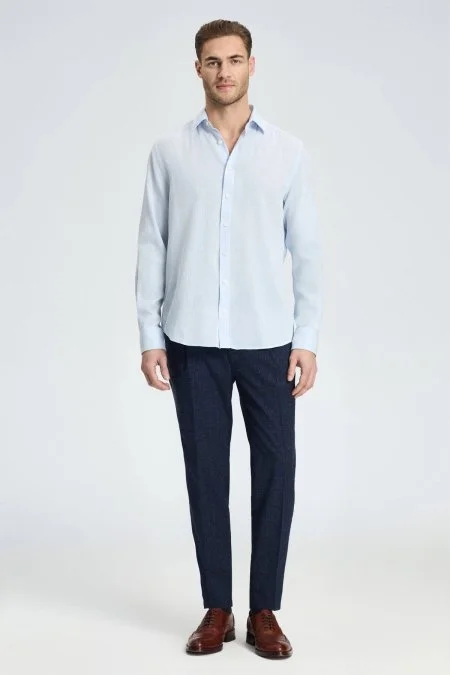 Gök Mavisi Saf Pamuk Gömlek