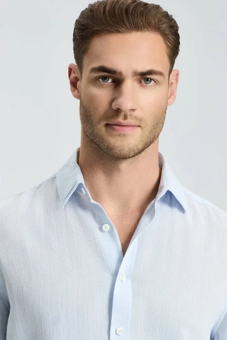 Gök Mavisi Saf Pamuk Gömlek