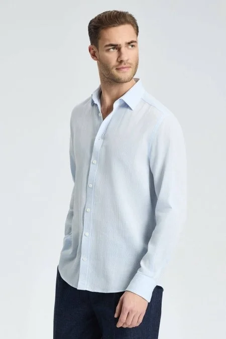 Gök Mavisi Saf Pamuk Gömlek