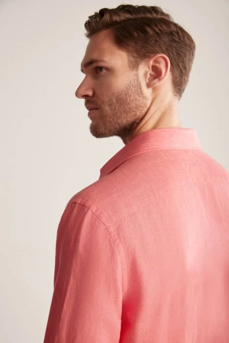 Gül Kurusu Saf Keten Spor Gömlek