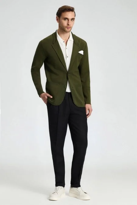 Haki Merserize Pamuk Triko Blazer Ceket