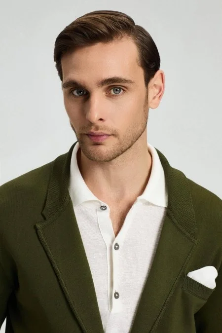 Haki Merserize Pamuk Triko Blazer Ceket