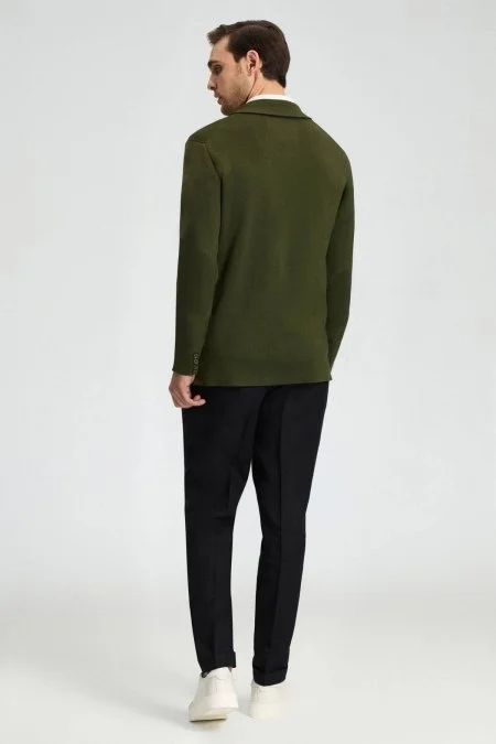Haki Merserize Pamuk Triko Blazer Ceket