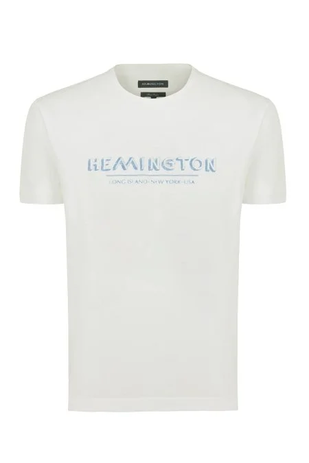 Hemington Baskılı Keten Pamuk Karışım Beyaz T-Shirt