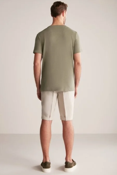 Hemington Baskılı Keten Pamuk Karışım Haki T-Shirt