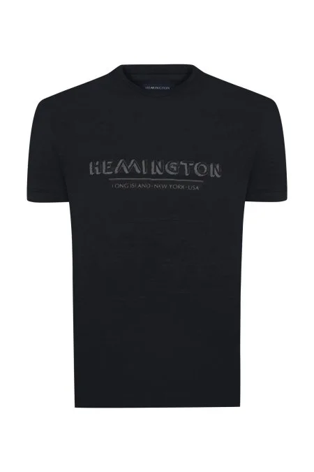 Hemington Baskılı Keten Pamuk Karışım Siyah T-Shirt