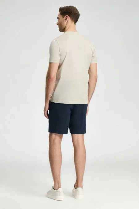 Hemington Baskılı Merserize Pamuk Açık Bej Bisiklet Yaka T-Shirt