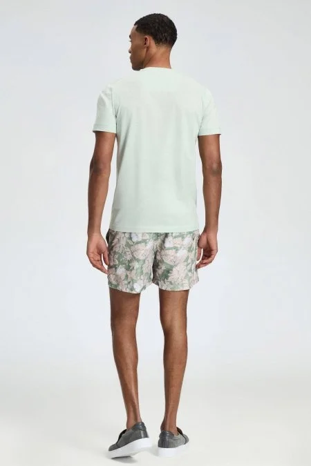 Hemington Baskılı Merserize Pamuk Açık Yeşil Bisiklet Yaka T-Shirt