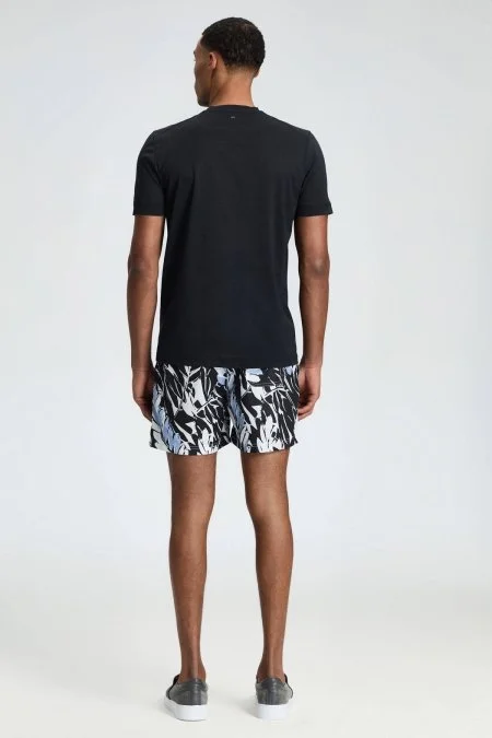 Hemington Baskılı Merserize Pamuk Siyah Bisiklet Yaka T-Shirt