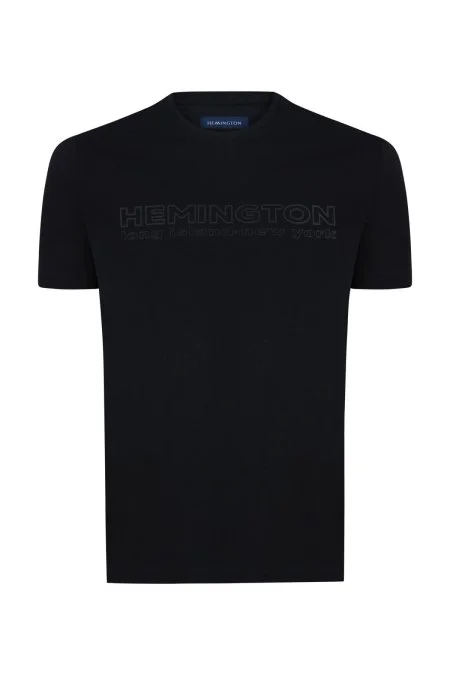 Hemington Kabartma Baskılı Siyah Pima Pamuk T-Shirt