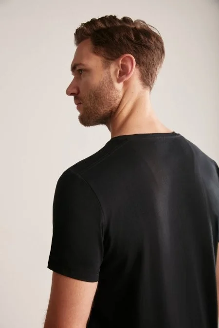 Hemington Kabartma Baskılı Siyah Pima Pamuk T-Shirt