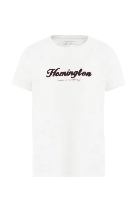 Hemington Logolu Bisiklet Yaka Beyaz Pamuk Çocuk T-Shirt